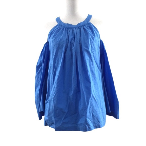 Ann Taylor Tops - Ann Taylor Blue Poplin Halter Cropped‎ Top Womens Medium Cold Shoulder